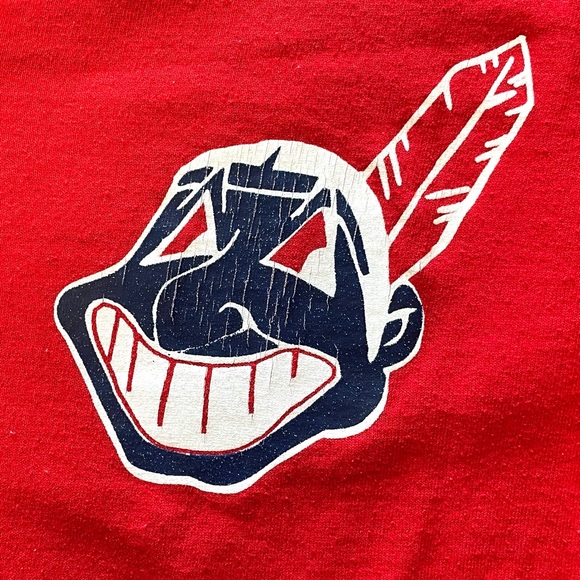 Vintage 1990s Cleveland Indians Chief Wahoo Print Red Amateur Baseball T-Shirt - Picture 5 of 15